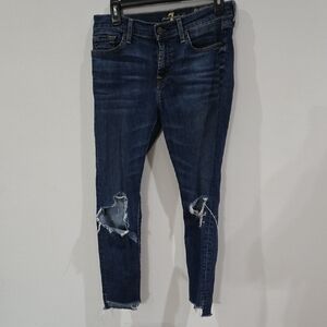 7 For All Mankind Sz 27 Blue Distressed Ankle Jeans